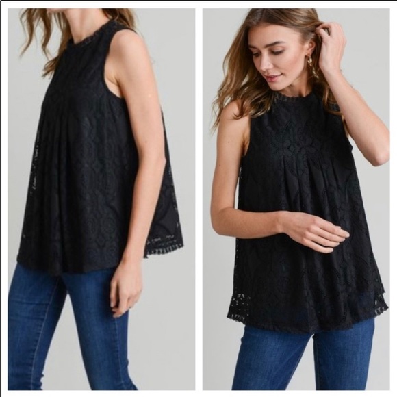 NWT Bohemian Black Crocheted Tunic Blouse: L 8/10 - Picture 2 of 4